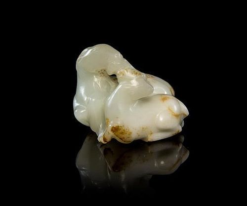 A White and Russet Jade Toggle Length 1 3/4 inches.