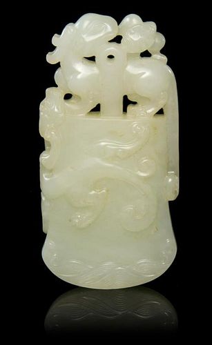 A Pierce Carved Jade Axe-Form Plaque Height 3 inches.