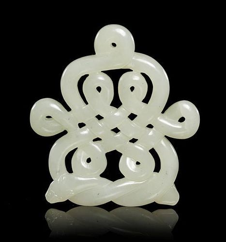 A Jade Knotted Qilong Plaque Height 2 1/2 inches.