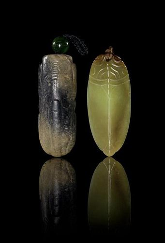 * Two Carved Jade Toggles Height of tallest 3 inches.