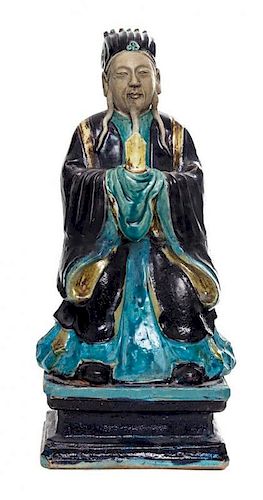 A Fahua Glaze Stoneware Figure of a Scholar Height of tallest 13 1/2 inches.