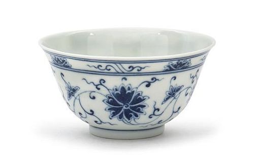 A Blue and White Porcelain Footed Bowl Diameter 4 3/4 inches.