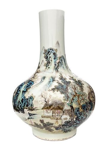 A Famille Rose Porcelain Bottle Vase Height 13 1/2 inches.