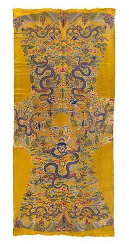An Embroidered Silk Panel Height 90 1/2 x width 41 3/8 inches.