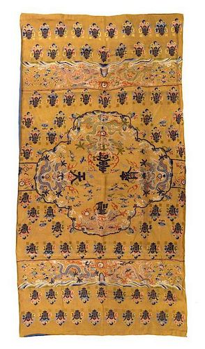 An Embroidered Silk Rectangular Panel Height 95 x width 51 inches.