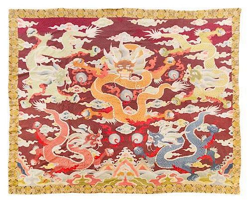 An Embroidered Silk Rectangular Panel Height 69 1/2 x width 80 1/2 inches.