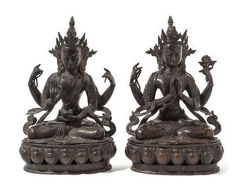 A Pair of Nepalese Bronze Figures of Bodhisattva Height 18 inches (each).