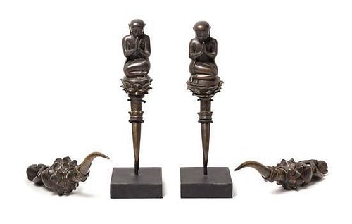 * Four Burmese Bronze Figures Height 13 1/2 inches.