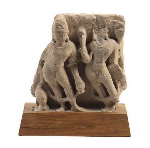 An Indian Stone Architectural Fragment Height 8 3/4 inches.