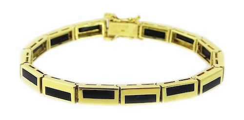 Bernard K Passman 18k Gold Onyx Link Bracelet