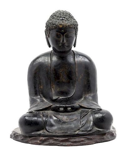 * A Bronze Figure of Buddha Sakyamuni Height 16 x width 12 inches.
