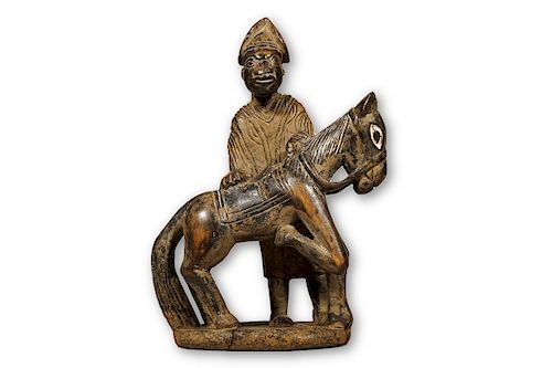 Bamun Horse and Rider Statue from Cameroon - 14"