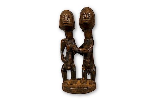 Luba Couple Figure from Democratic Republic of the Congo - 15"