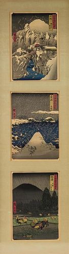 A Suite of Six Japanese Woodblock Prints Dimensions of largest 9 1/2 x 7 inches.