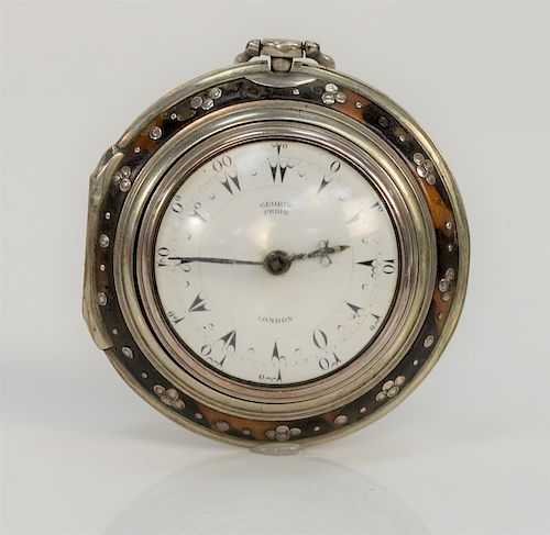 George Prior triple-cased pocket watch, 
English made for the Turkish market, white enameled face marked George Prior London, silver...