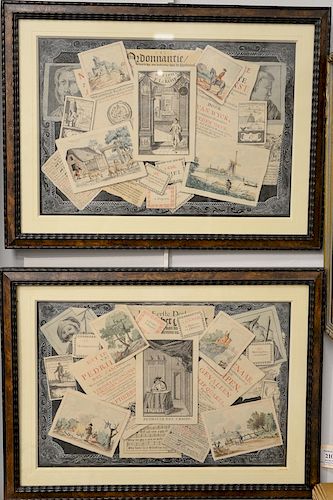 Pair of Trompe L'Oeil, 
still life pictures, 
watercolor ink, 
depicting ephemera, letters, music sheet, small paintings, and drawin...
