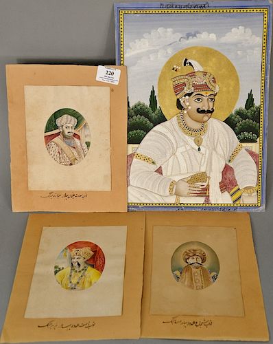 Group of four early Orientalist Indian School portraits, 
(1) Saadat Ali Khan, 
(2) Asif Daula, 
(3) Sira Juddaula, 
(4) unknown lar...