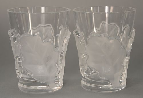 Set of ten Lalique "Chene" Double Old Fashioned crystal glasses, signed Lalique France. 
height 4 3/4 inches