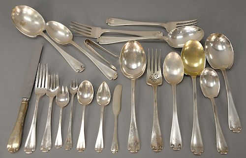 Tiffany & Co. sterling silver flatware set, Flemish pattern, 106 piece set to include (17) teaspoons, (11) soup spoons, (8) dinner k...