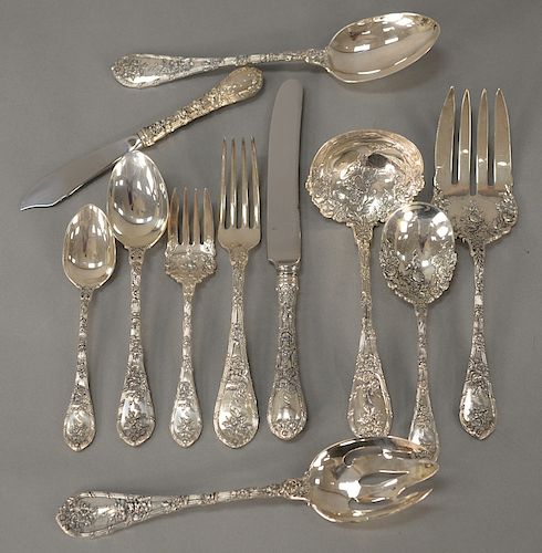 Sixty-six piece Gorham sterling silver flatware set, 
Dauphin pattern, sixty-six pieces, setting for twelve to include (12) dinner f...