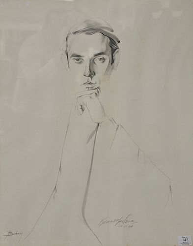 Don Bachardy, 
pencil and wash on paper, 
Portrait of Kenneth Jay Lane in 1966, 
signed lower left: Bachardy, 
28 3/4" x 23"

Proven...