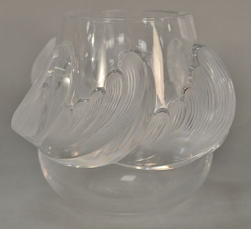 Lalique "Vagues" crystal bowl, 
molded clear and frosted glass with high relief. 
height 8 1/2 inches, diameter of top 6 inches