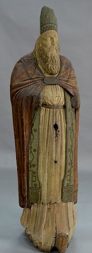 Life size carved figure of Saint Nicholas, 
floral carved and paint decorated robe, 16th - 17th century (paint old, but not original...