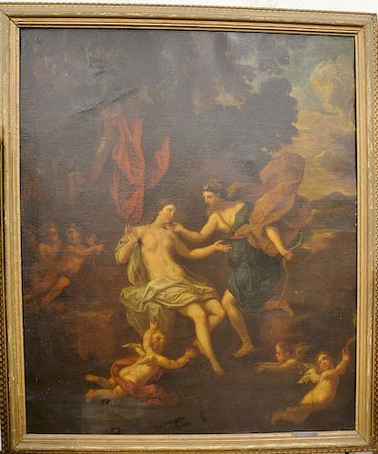 After Michele Rocca (1666-1751), oil on canvas, Venus & Diana, old paper label on verso with title and artist's name, 37" x 31"