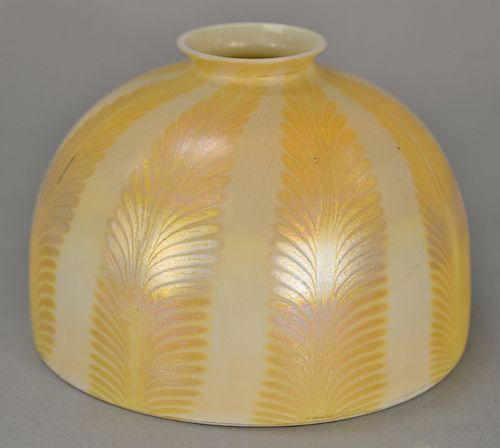 Tiffany lamp shade, feather design, signed L.C.T. Favrile.  height 4 7/8 inches, opening 2 1/4 inches, diameter 7 inches