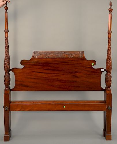 Fineberg double four post bed with eagle carved headboard and acanthus carved posts, having flame finials. 
height 71 inches, width ...