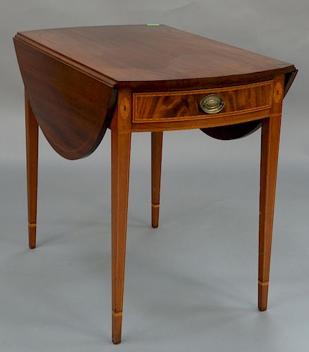 Margolis mahogany Federal style Pembroke dropleaf table with panel and line inlays. 
height 28 inches, top closed: 19 3/4" x 32 1/2"...