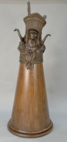 W.C. Pitzer (20th/21st century), 
bronze, 
Ram Dancer, 
#2/10, 
on custom round wood pedestal, 
From Lawrence Gallery Taos N.M., 
to...