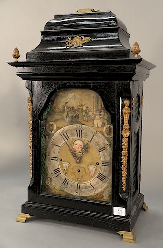 Klaas Johs Anoriese Grouss,  musical automaton chime clock, George III brass mounted case painted automaton landscape with figures...