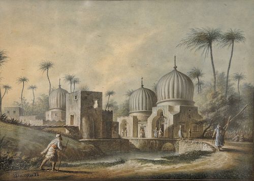 Adrien Dauzats (1804-1868), 
watercolor gouache, 
"Tombeaux de Saints Arabs Priés de Rosette", 
Tombs of Holy men, near Rosetta Egyp...