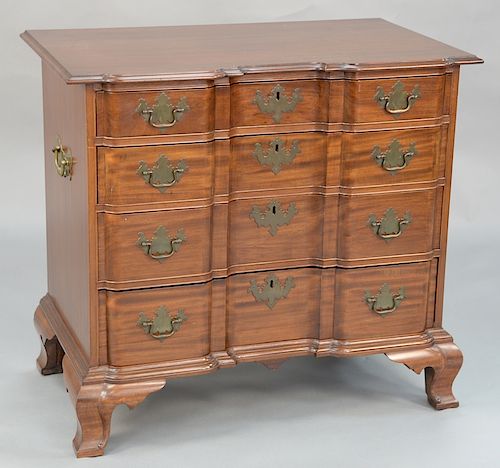 Margolis mahogany diminutive chest, 
set on ogee feet and having brass side handles. 
height 32 inches, width 35 1/2 inches, depth 2...