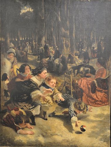 Wilhelm II Lindenschmit (1829-1895), 
oil on canvas, 
Playing in the Park, 
signed lower left: W. Lindenschmit, 
61 1/4" x 46"