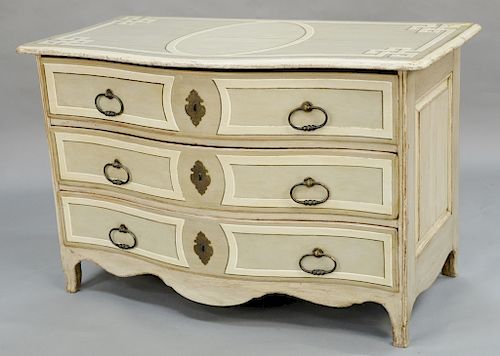 Louis XV commode with serpentine top, 
over conforming drawers on short carved legs, 18th century (repainted). 
height 32 inches, wi...