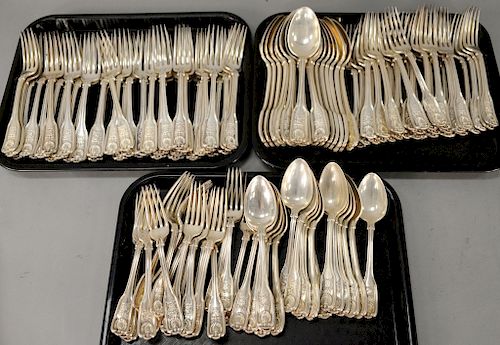 Tiffany & Co. sterling flatware, English King Pattern with coat of arms, monogrammed on reverse, 120 pieces including (18) large spo...
