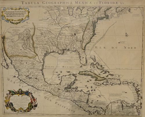 Tabula Geographica Mexicae et Floridae, map of Mexico and Florida,  hand colored copper engraving,  "Carte du Mexique et de la F...