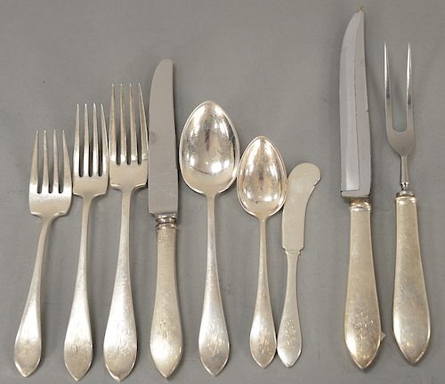Sterling silver flatware set, setting for twelve, eight-six pieces to include (12) dinner forks, (12) lunch forks, (12) salad forks,...