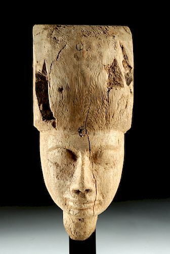 Egyptian Cedar Wood Sarcophagus Mask, ex Christie's