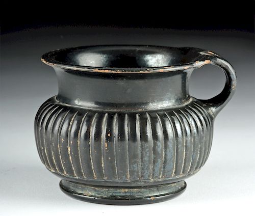 Greek Blackware Ribbed Pottery Vessel