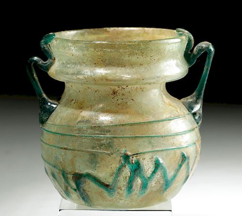 Roman Glass Jar w/ Trail Handles & Decorations