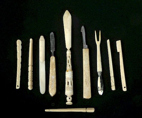 Rare 19th C. Collection of 10 Eskimo Bone Tools