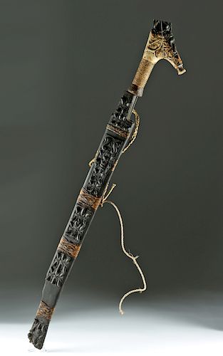 19th C. Dayak Mandau Sword w/ Bone Handle