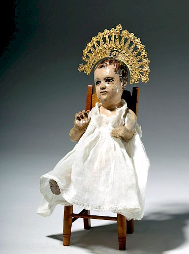 19th C. Mexican Wood Santo - Seated Christ Child