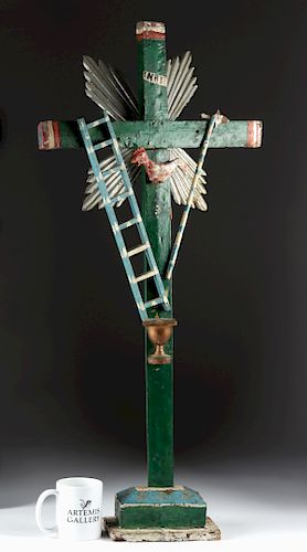 20th C. Spanish Colonial Painted Wood Cross