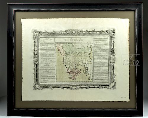 Framed 18th C. French Map of Ancient Rome