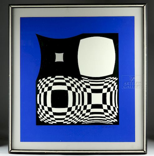 Framed Signed Vasarely Optical Art Serigraph - 1960s