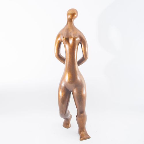 Desnudo femenino. Siglo XX. Fundición en bronce patinado café. Firmado.